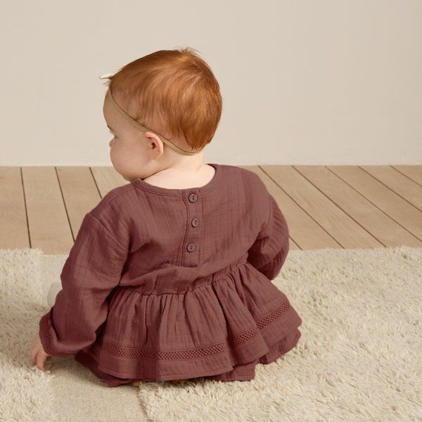 オーガニックコットン ベビー ガーゼペプラム付き ロンパース(長袖)