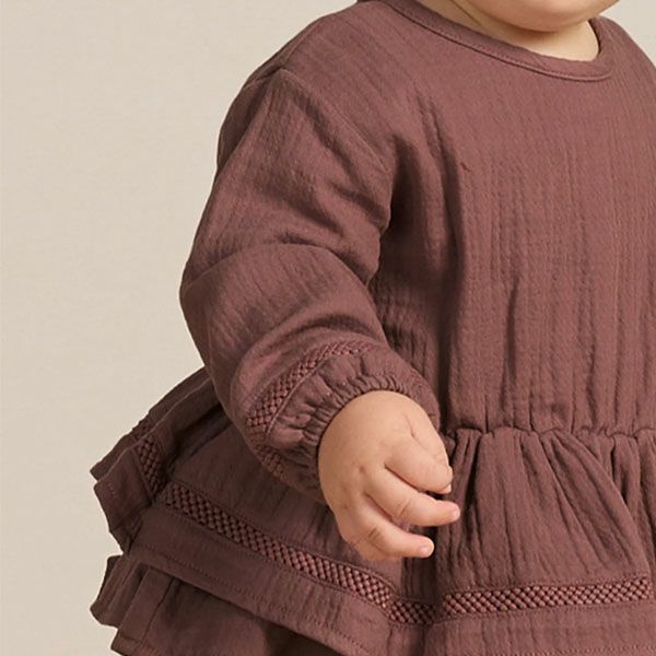 オーガニックコットン ベビー ガーゼペプラム付き ロンパース(長袖)