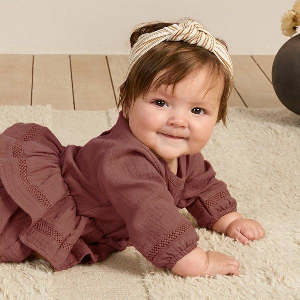 オーガニックコットン ベビー ガーゼペプラム付き ロンパース(長袖)