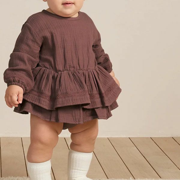 オーガニックコットン ベビー ガーゼペプラム付き ロンパース(長袖)