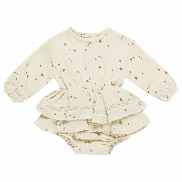 オーガニックコットン ベビー ガーゼペプラム付き ロンパース(長袖)