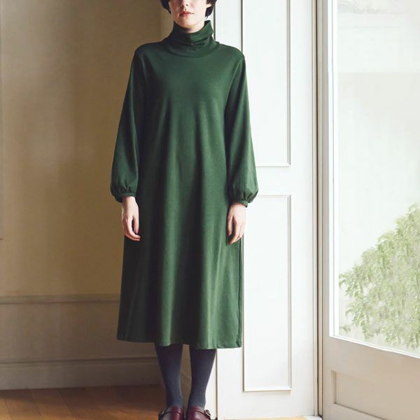 オーガニックコットン ストレッチスラブオフタートルワンピース