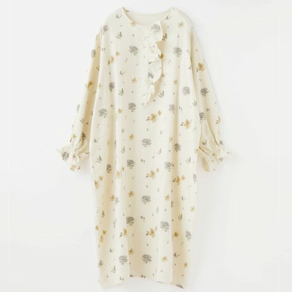 オーガニックコットン ウォーターフラワー サイドフリルドレス