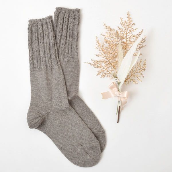 オーガニックコットン＆ヤク フォレストグレイタック編みソックス