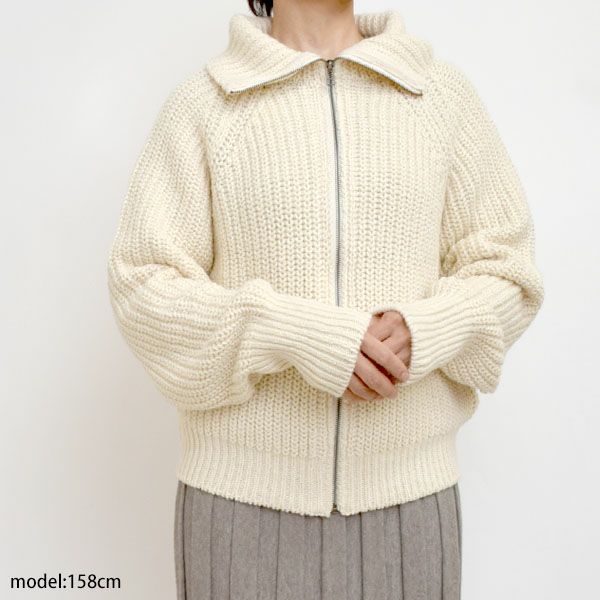 オーガニックコットン＆ウール ニットジップアップカーデ