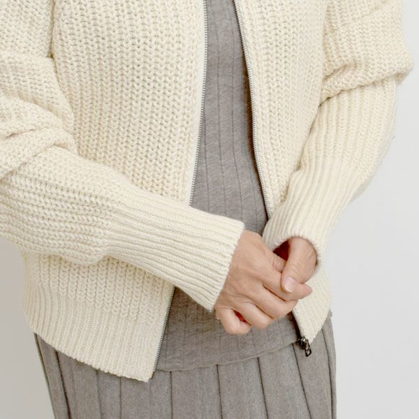 オーガニックコットン＆ウール ニットジップアップカーデ