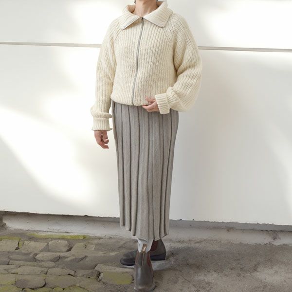 オーガニックコットン＆ウール ニットジップアップカーデ