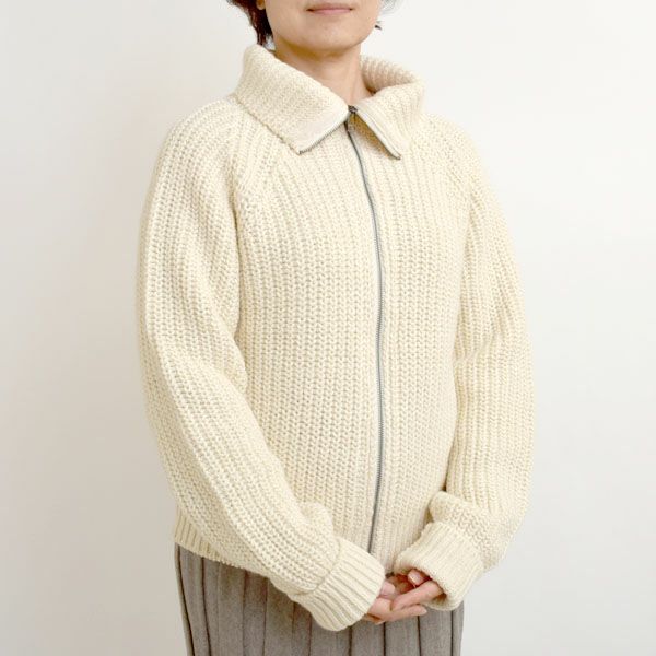 オーガニックコットン＆ウール ニットジップアップカーデ