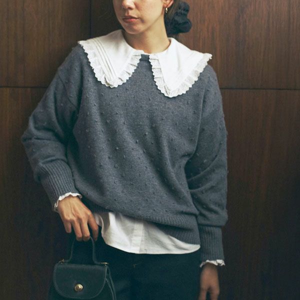 オーガニックコットン クラシックローズレース襟ブラウス