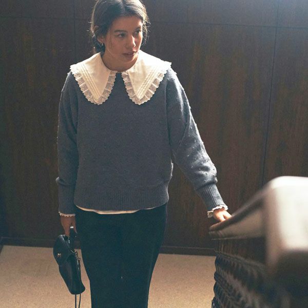 オーガニックコットン クラシックローズレース襟ブラウス