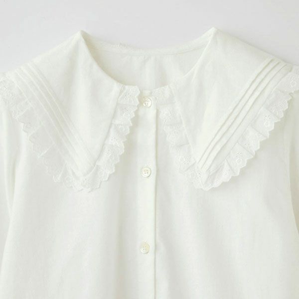 オーガニックコットン クラシックローズレース襟ブラウス