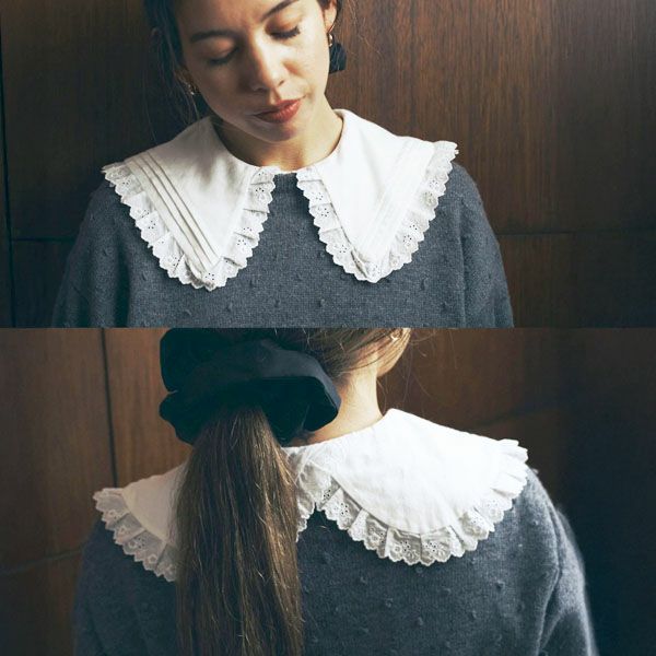 オーガニックコットン クラシックローズレース襟ブラウス