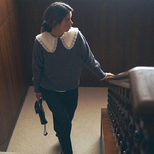 オーガニックコットン クラシックローズレース襟ブラウス