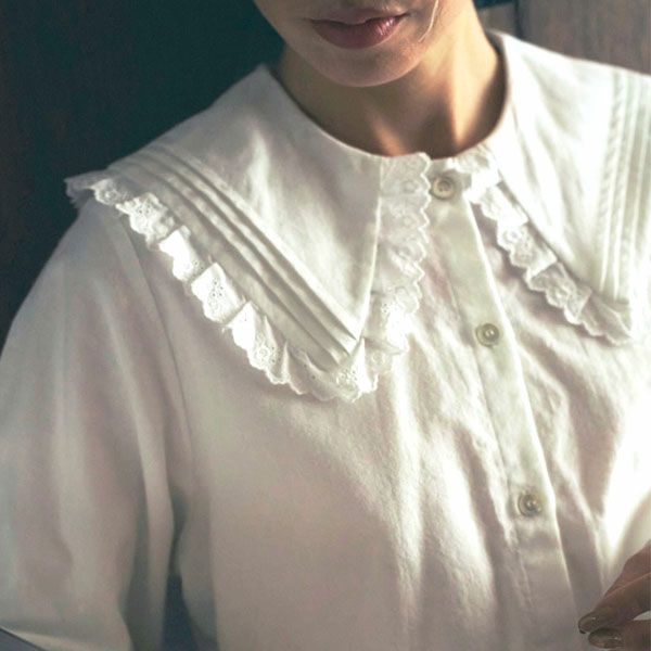 オーガニックコットン クラシックローズレース襟ブラウス