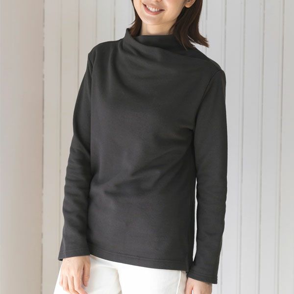 オーガニックコットン 裏起毛 フォールデッドネックトップ