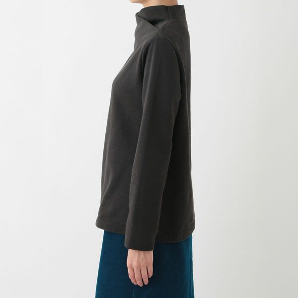 オーガニックコットン 裏起毛 フォールデッドネックトップ