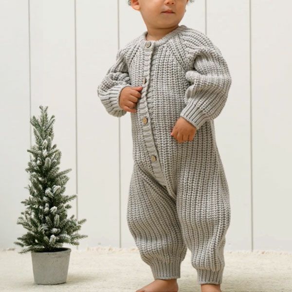 オーガニックコットン ベビー チャンキーニット ジャンプスーツ(長袖)