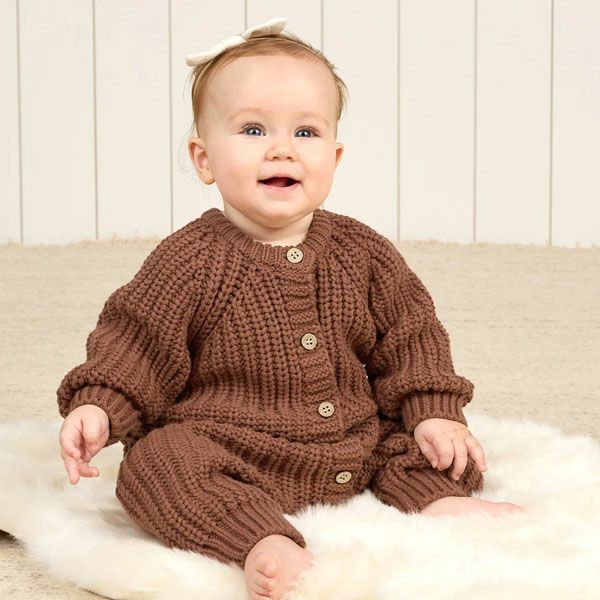 オーガニックコットン ベビー チャンキーニット ジャンプスーツ(長袖)