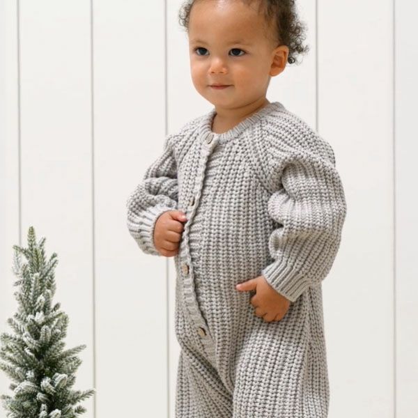 オーガニックコットン ベビー チャンキーニット ジャンプスーツ(長袖)