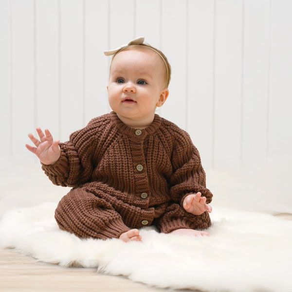 オーガニックコットン ベビー チャンキーニット ジャンプスーツ(長袖)