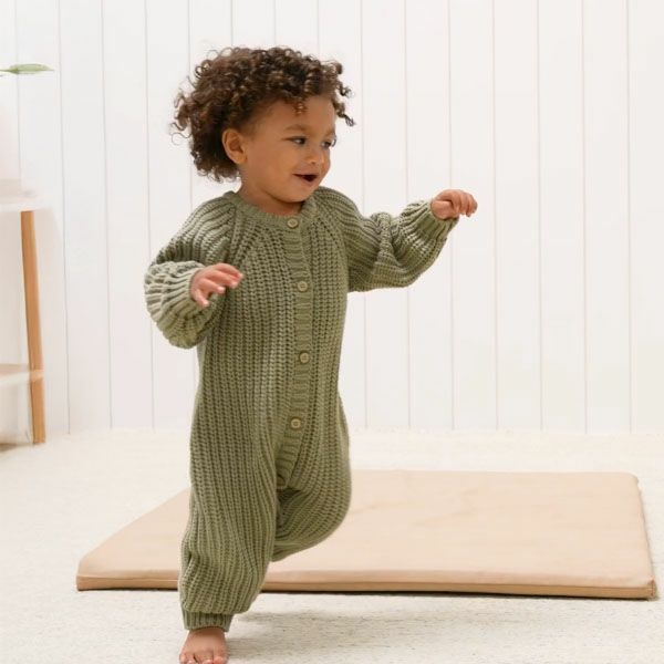 オーガニックコットン ベビー チャンキーニット ジャンプスーツ(長袖)