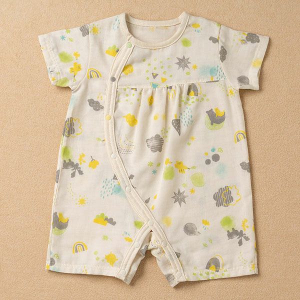 オーガニックコットン ベビー【ミントの森】ダブルガーゼ ロンパース