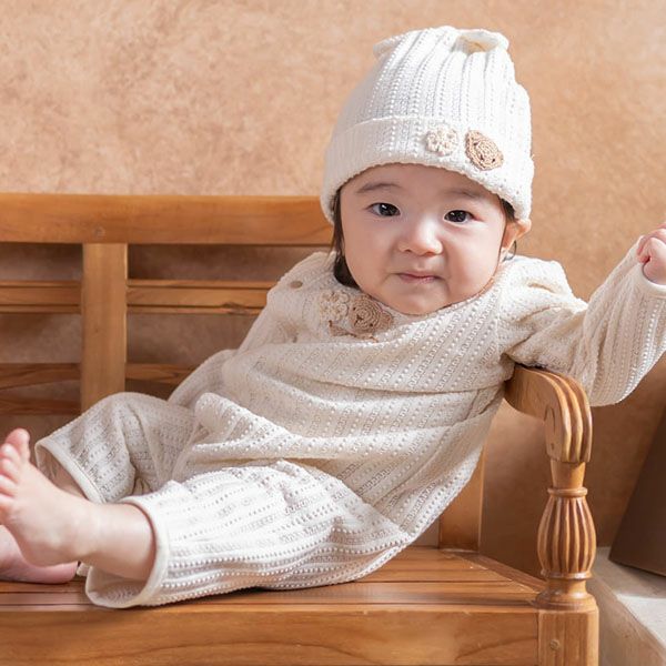 オーガニックコットン ベビー【手編みモチーフ】レーシーニットの2WAYドレス