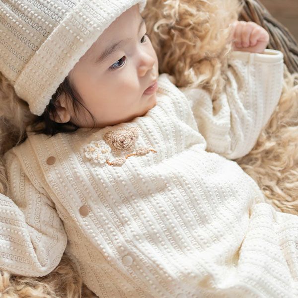 オーガニックコットン ベビー【手編みモチーフ】レーシーニットの2WAYドレス
