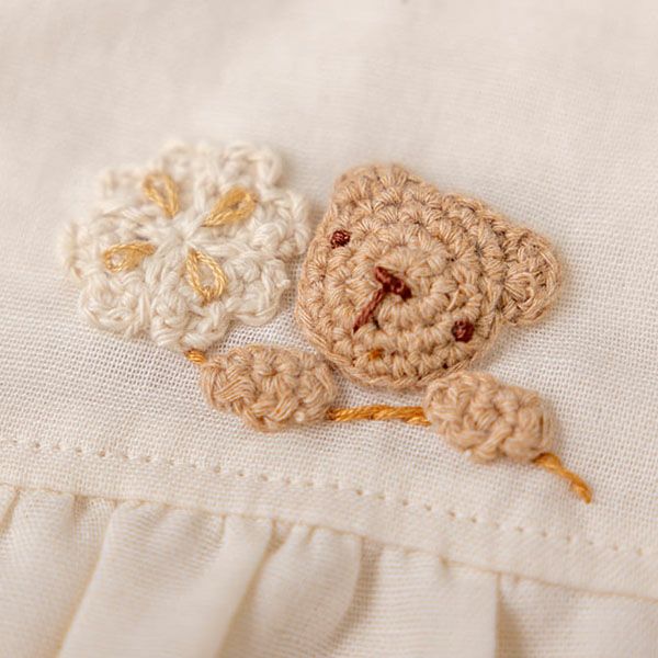 オーガニックコットン ベビー【手編みモチーフ】ガーゼロンパース