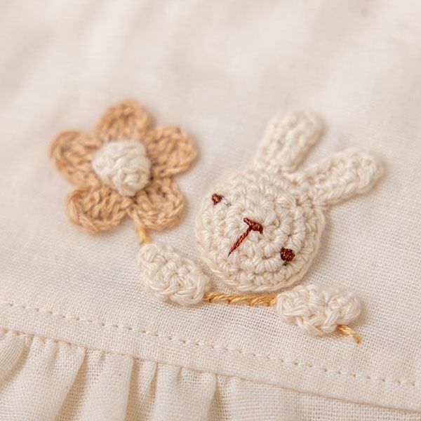 オーガニックコットン ベビー【手編みモチーフ】ガーゼロンパース