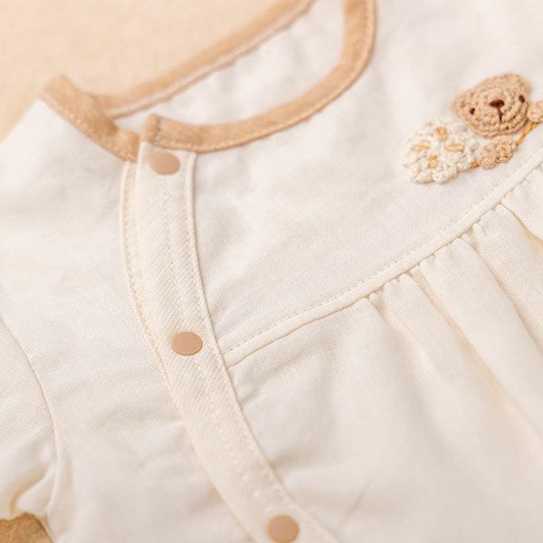 オーガニックコットン ベビー【手編みモチーフ】ガーゼロンパース