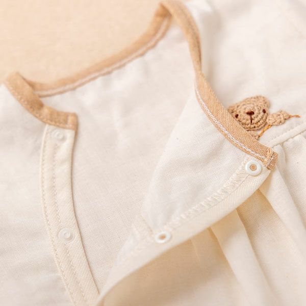 オーガニックコットン ベビー【手編みモチーフ】ガーゼロンパース