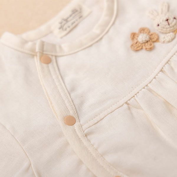 オーガニックコットン ベビー【手編みモチーフ】ガーゼロンパース