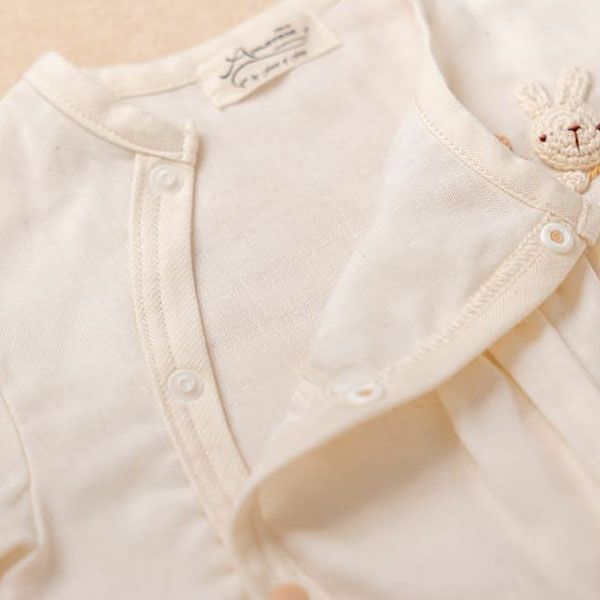 オーガニックコットン ベビー【手編みモチーフ】ガーゼロンパース