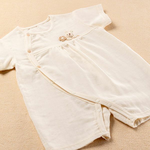 オーガニックコットン ベビー【手編みモチーフ】ガーゼロンパース