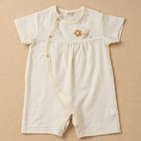 オーガニックコットン ベビー【手編みモチーフ】ガーゼロンパース