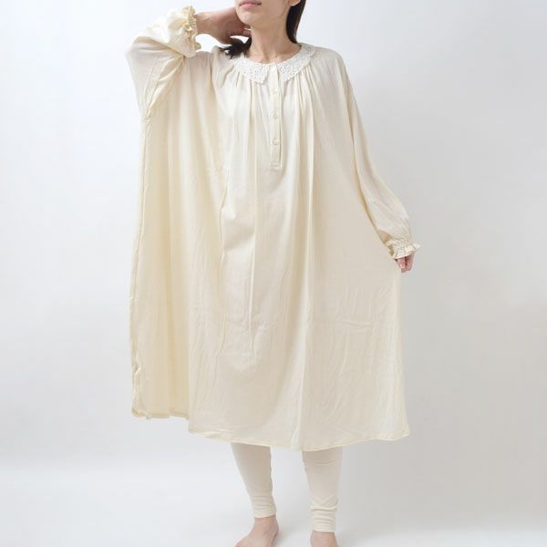 オーガニックコットン チェリー レースライトコットンロングドレス