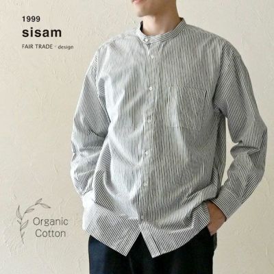 オーガニックコットン メンズ タテシマキチントストラップシャツ（長袖）