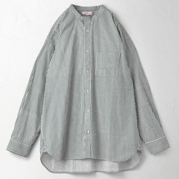 オーガニックコットン メンズ タテシマキチントストラップシャツ（長袖）