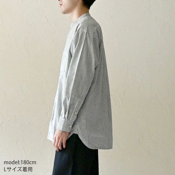 オーガニックコットン メンズ タテシマキチントストラップシャツ（長袖）