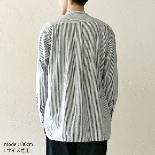 オーガニックコットン メンズ タテシマキチントストラップシャツ（長袖）