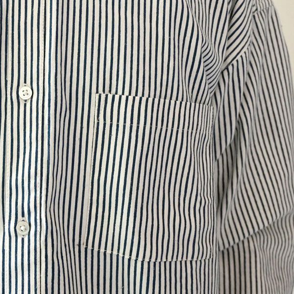 オーガニックコットン メンズ タテシマキチントストラップシャツ（長袖）