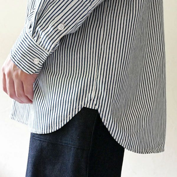 オーガニックコットン メンズ タテシマキチントストラップシャツ（長袖）