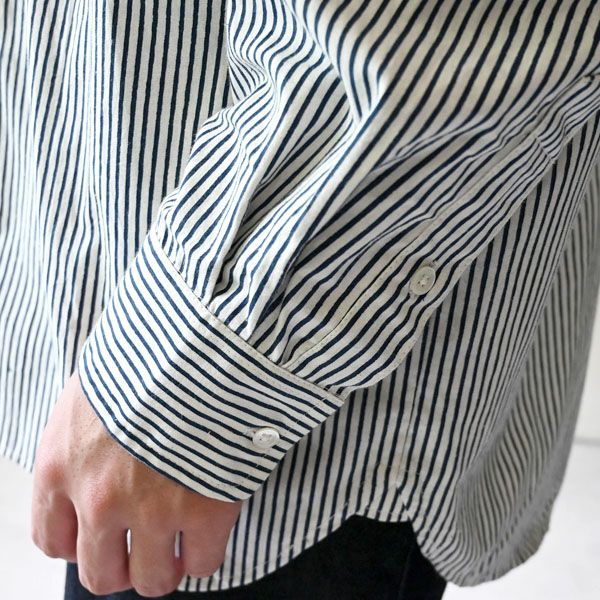 オーガニックコットン メンズ タテシマキチントストラップシャツ（長袖）