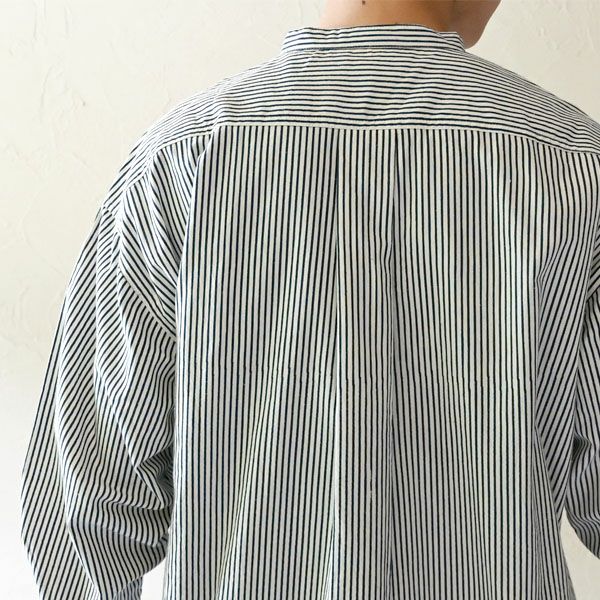 オーガニックコットン メンズ タテシマキチントストラップシャツ（長袖）