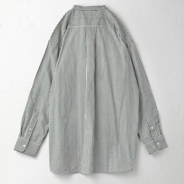 オーガニックコットン メンズ タテシマキチントストラップシャツ（長袖）