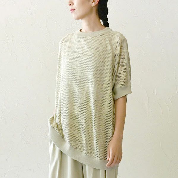 オーガニックコットン メッシュニットトップス
