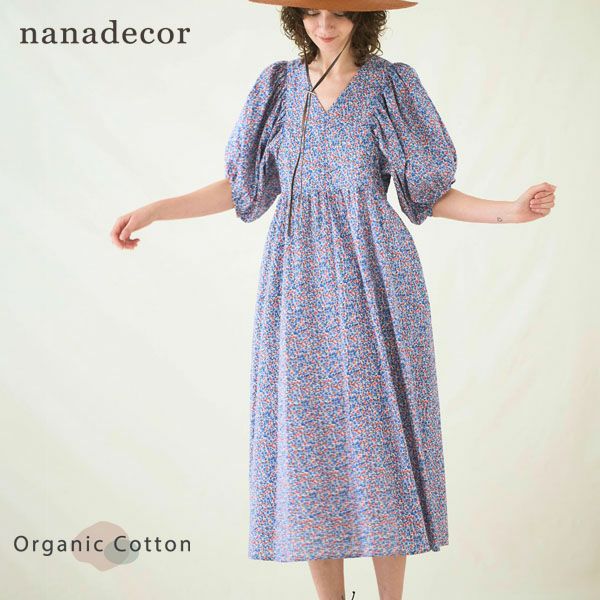 オーガニックコットン リバティキャンディフラワーパフスリーブワンピース