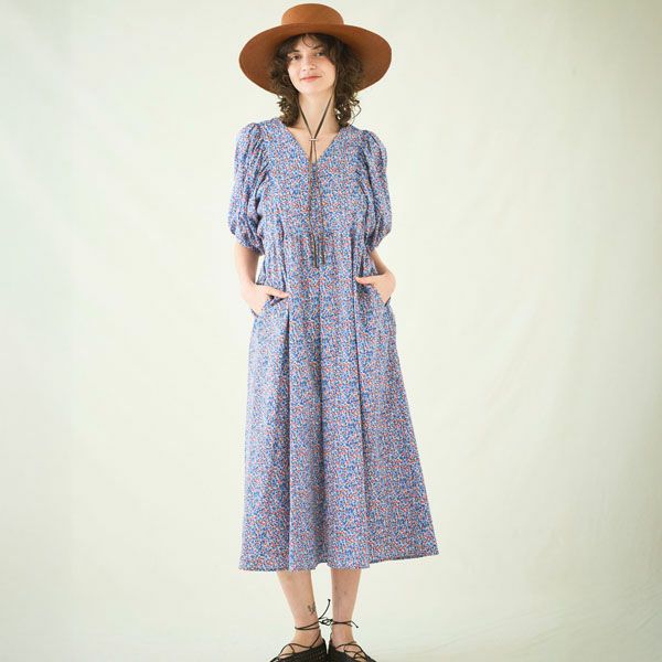 オーガニックコットン リバティキャンディフラワーパフスリーブワンピース