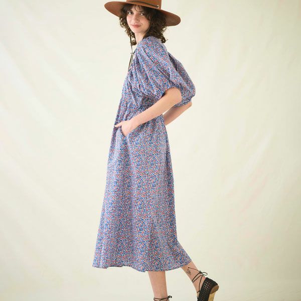 オーガニックコットン リバティキャンディフラワーパフスリーブワンピース